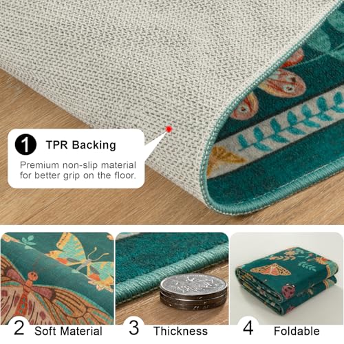 Unirea 3x5 Dark Blue Bedroom Entryway Kitchen Area Rug, Washable Non Slip Boho Insect Rug for Living Room, Bathroom, Home Office, Kids Room, Laundry Room, Soft Low Pile Insect Bug Rugs, Thin Carpet - color: Dark Blue, size: 3'x5'