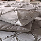 Feelyou Queen Duvet Cover Set Pinch Pleated, Soft Polyester Pintuck Tufted Style Bedding Sets Solid Grey Geometric Quilt Cover with 2 Pillow Shams, Luxurious Comforter Cover Set,3-Pieces - color: Grey, size: Queen