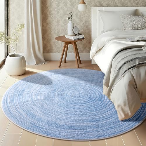 Asrug Imitation Jute Low Pile Round Rug Area Rug Washable Non-Slip Circle Rug Soft Plush Touch Circle Rugs Round for Kitchen Bathroom Living Bedroom Nursery, Carpet 4ft /48 inch/122 cm Blue - color: Blue, size: 4ft