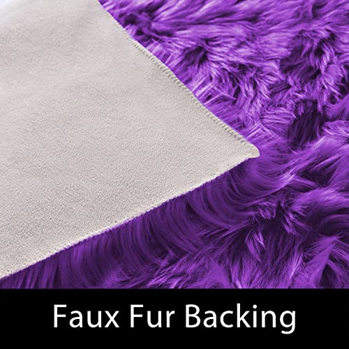 Latepis Fluffy Rug for Bedroom 2x4 Purple Shag Rugs Washable Faux Fur Sheepskin Rug Living Room Carpet Fuzzy Shaggy Rugs for Dorm Chair Cute Home Décor - color: Purple, size: 2' x 4' (Sheepskin)