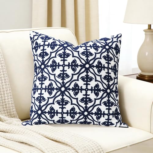 Slow Cow Throw Pillow Cover Navy Blue Embroidery Canvas Throw Pillow Cover for Couch Bed Sofa Navy Geometric Cushion Cover 18 x18 Inches - color: Navy Football, size: 18" x 18" (Pack of 1)