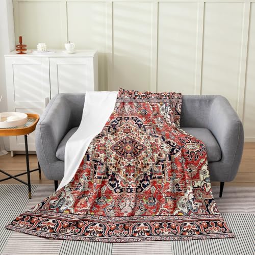 Erosebridal Geometric Boho Blanket Queen Inch Bohemian Exotic Throw Blanket Red Blue Lattice Tribal Fleece Blanket Retro Indian Floral Vintage Flower Sherpa Blanket for Women Adults Men - color: Multi 06, size: Queen