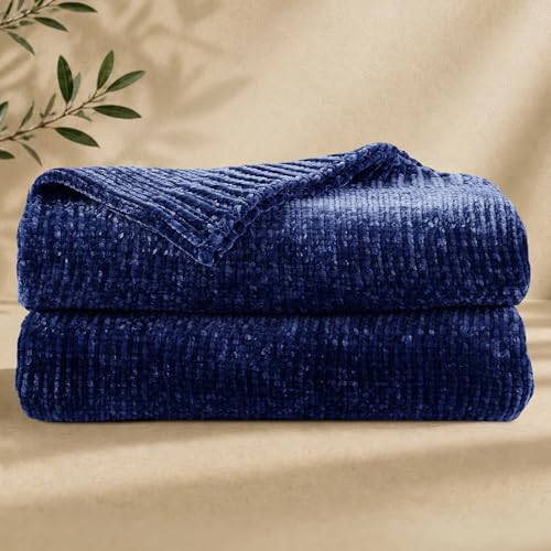 Chenille Throw Blanket for Couch, Cozy Soft Blanket Twin Lightweight Decorative Throw for Living Room Sofa Chair, Stylish Home Decor, Ideal for Gifting, Blue 60"x80" - color: Blue, size: Twin