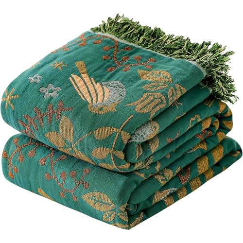 Boho Throw Blanket 60"x80", Soft Cozy 100% Cotton Blanket for Bed, Spring Blankets with Floral Bird Farmhouse Decor Breathable Lightweight King Size All Season - color: Blue Bird, size: 60''x80''
