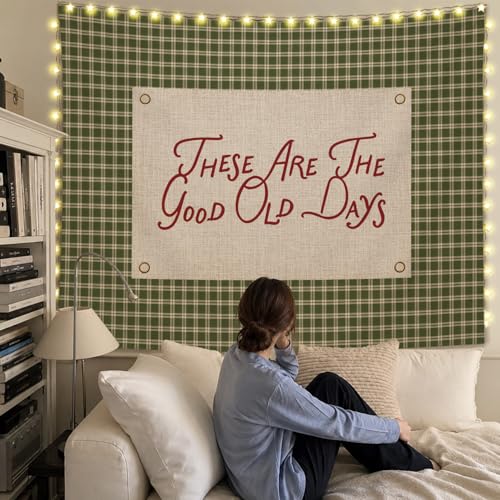SkyCozy Inspirational Wall Tapestry, Retro Green These Are the Good Old Days Retro Green Gingham Motivational Tapestry for Home Bedroom Living Room Office Dorm Wall Decor, 50x60 Inch - color: 04-These Are the Good Old Days Tapestry