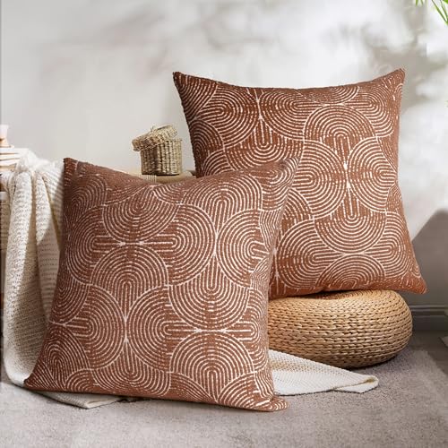 AELS Boho Decorative Textured Throw Pillow Covers 26x26, Modern Mid Century Rainbow Tufted Pillow Case, Farmhouse Rustic Geometric Woven Cushion Case for Bed Couch Sofa, Burnt Orange - color: Burnt Orange, size: 26" x 26" (Pack of 2)