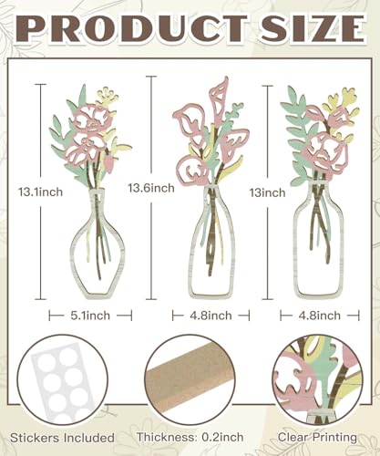 Putuo Decor Flowers Wall Arts Set of 3，Rustic Farmhouse Style Decor，Minimalist Flower Natural Themed Wall Decors for Living Room Bedroom Bathroom Office Nursery Farmhouse Modern - color: Pink