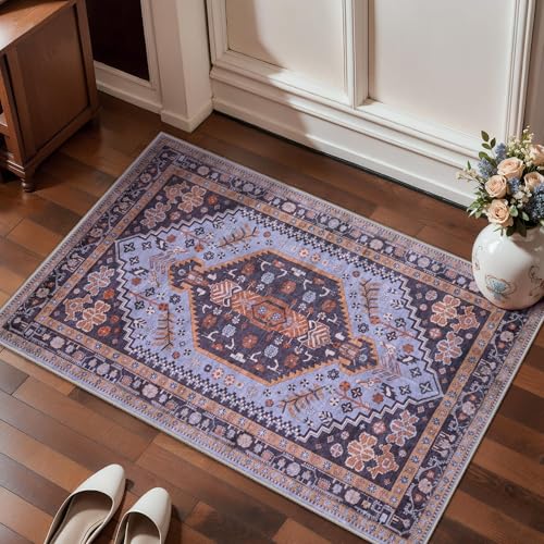 Ciicool Small Area Rug, 2x3ft Boho Rug, Ultra Soft Entry Rugs for Entryway, Non-Slip Washable Rugs Oriental Low-Pile Indoor Mat Floor Carpet for Entrance Bedroom Kitchen Bathroom Foyer Decor - color: Purple/Multi, size: 2' X 3' (Rectangular)