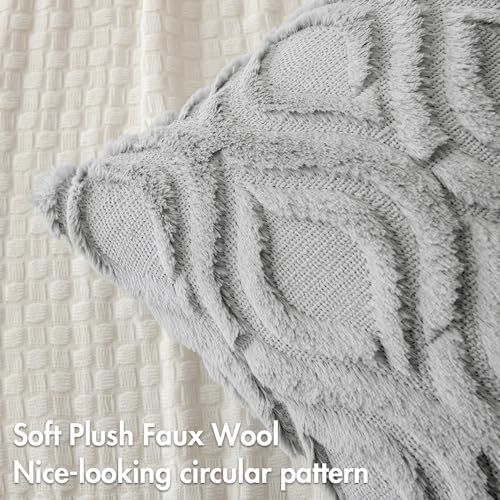 MIULEE Light Grey Throw Pillow Covers 18x18 Inch, Soft Winter Plush Faux Wool Couch Pillow Covers Set of 2 Decorative Farmhouse Boho Throw Pillows for Sofa Living Room Bed - color: Light Grey, size: 18" x 18" (Pack of 2)
