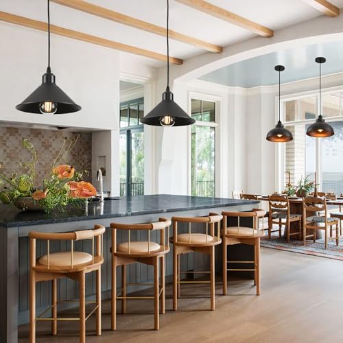 Black Plug in Pendant Light, 2 Pack Industrial Hanging Lamp Black Vintage Pendant Lighting Fixtures with 15ft Cord On/Off Switch for Kitchen Island Dinning Hall Bedroom - color: Black Plug in Pendant Light 8.2IN