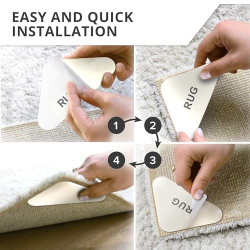X-Protector Rug Tape for Carpet - 12 Pcs Set - White Anti-Slip & Anti-Curling Carpet Tape for Rugs - Premium Rug Pad Gripper - Ideal Carpet Corner Grippers to Keep Your Rugs & Make Corners Flat - size: 12 PCS, Triangle (Rug to Carpet)