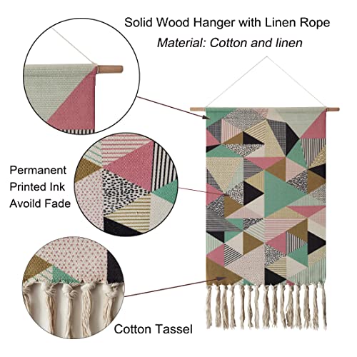 Cotton Wall Tapestry Hanging Decor, 20x34 Large Macrame Woven Boho Chic Bohemian Abstract Geometric Printed Tapestries Decor Gift for Apartment Dorm Kids Livingroom Bedroom Door Entrance Home Office