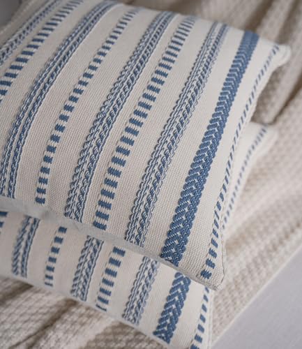 Cethom Blue and Beign Boho Throw Pillow Covers 22x22 Inch Set of 2, Stripe Textured Decorative Couch Pillow Cases for Bed, Sofa, Living Room, Bedroom, Farmhouse Home Accent Cushion Covers - color: Blue, size: 22" x 22" (Pack of 2)