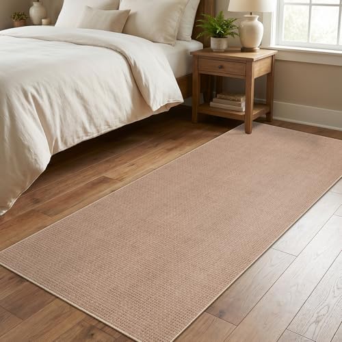 3x7 Kitchen Jute Runner Rug: Non Slip Solid Color Faux Jute Rugs - Thin Easy Clean Indoor Carpet High Traffic Areas - Boho Rugs for Entryway Kitchen Hallway Bedroom Modern Home Decor Mat (3x7 Beige) - color: Beige, size: 7' x 3' (Runner)