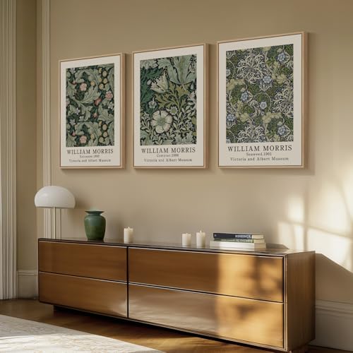 Framed William Morris Canvas Wall Art Set of 3, Green Vintage Floral Prints, Boho Farmhouse Botanical Decor for Living Room Bedroom Hallway Office, 16x24 Inch - color: Green, size: 16"W x 24" H x 3Pcs