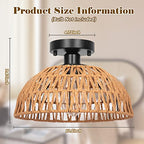 12.2" Rattan Ceiling Light Fixtures 2 Packs, Rustic Woven Basket Flush Mount Ceiling Light, Handmade Wicker Ceiling Lamp, Rattan Chandelier For Kitchen Island, Hallway, Living Room, Bedroom, E26 Base - color: Brown