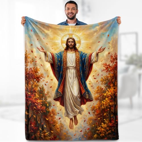 Aimego Jesus Christian Faith Flannel Blanket, Inspirational Gift for Women Men, Cozy Religious Throw for Couch Bed Thanksgiving Home Decor, 50"x60" - color: A-jesus Blanket