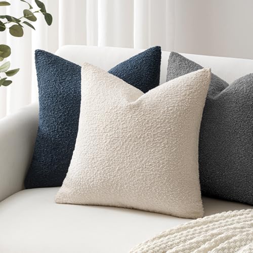 Pack of 2 18x18 Inch Decorative Boucle Throw Pillow Covers Textured Square Pillowcaes Accent Solid Cozy Soft Cushion Covers Home Decor for Sofa Couch Living Room Home Decor,Navy Blue - color: Navy Blue, size: 18" x 18" (Pack of 2)