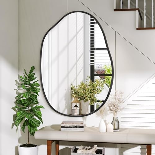 Large Irregular Wall Mirror Black Asymmetrical Bathroom Mirror Modern Decorative 26"x37.5" Aluminum Alloy Frame for Bathroom, Living Room, Entryway, Bedroom - color: Black, size: 37.5"L x 26"W