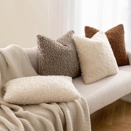 MIULEE Pack of 2 Throw Pillow Covers 16x16 Inch Neutral Khaki Faux Fur Decorative Sherpa Pillow Covers Fuzzy Accent Soft Sheepskin Fleece Cushion Cases for Boho Home Decor Couch Living Room Bed - color: Khaki, size: 16" x 16" (Pack of 2)