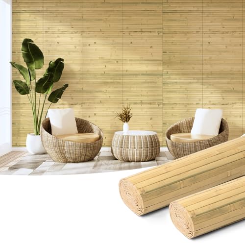 Art3d Natural Bamboo Wall Panel for Interior Wall Decor, Renewable Pole Wrap Wainscoting Paneling for Wall Ceiling Furniture Cabinet Office, 12 x 96 Inch, 2-Pack - Natural - color: Natural, size: 2-12" x 96"