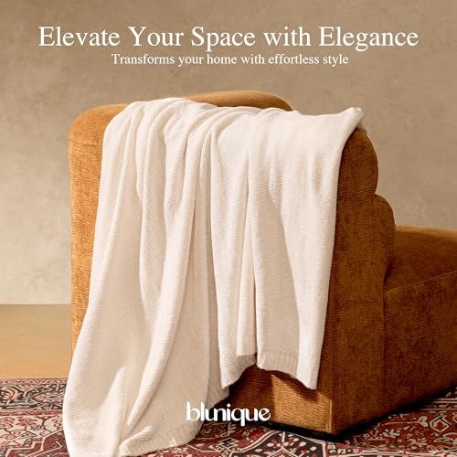 Chenille Throw Blanket for Couch, Cozy Soft Blanket Lightweight Decorative Throw for Living Room Sofa Chair, Stylish Home Decor, Ideal for Gifting, Ivory 50"x60" - color: Ivory, size: Throw