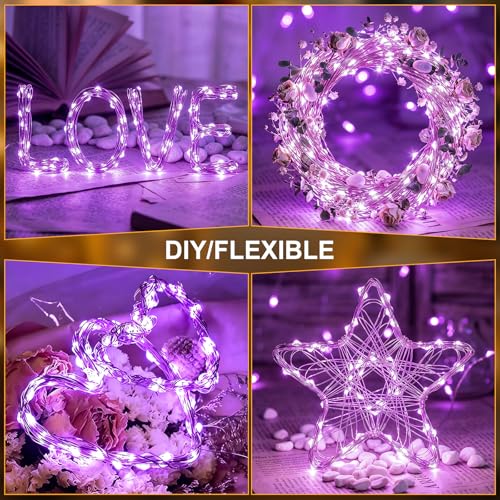 Solar String Lights 2 Pack Total 66FT 200LED Solar Fairy Lights Outdoor Waterproof 8 Lighting Modes Twinkle Lights for Patio, Garden Yard Party Wedding Tree Christmas Halloween Decoration, Purple - color: Purple