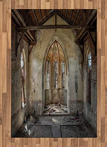 Lunarable Rustic Area Rug, Inner Broken Building Arched Historic Place Old Theme Image, Flat Woven Accent Rug for Living Room Bedroom Dining Room, 4' X 5' 7", Beige and Brown