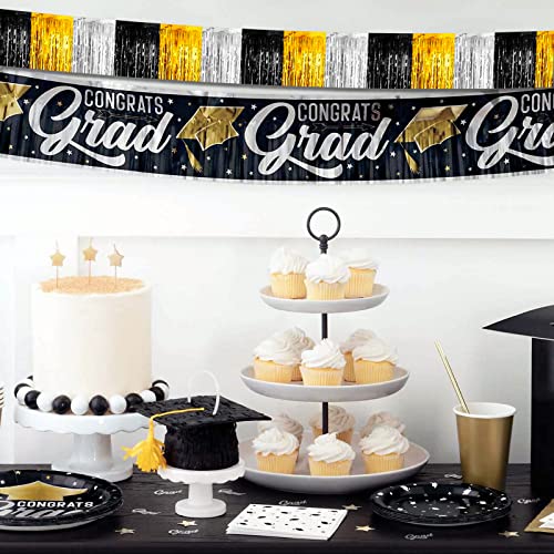 6 Pack 10 Feet Black Gold Silver Foil Fringe Garland Metallic Tinsel Streamers Banner Wall Hanging Backdrop Banner for Parade Floats, Thanksgiving, Christmas, Birthday, Halloween Party Decorations - color: 6 Pack Black Gold Silver