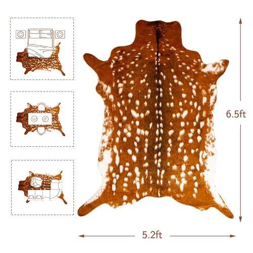 Huichenxing2021FURSTORE Faux Deer Skin Rug,Animal Deer Hide Rug Antelope Print Skin Faux Reindeer Cow Hide Area Rugs for Living Room Bedroom 5.3x6.6ft - color: Deer 78.7''l X 63''w