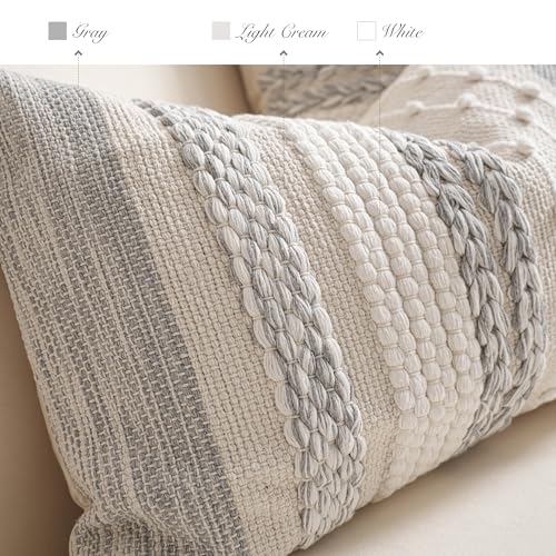 BlissBlush Gray Boho Decorative Throw Pillow Cover 18x18 Square Farmhouse Accent Cushion for Couch Sofa Livingroom Bedroom Pillowcase Modern Home Décor (Pack of 1) - color: Gray White, size: 18" x 18" (Pack of 1)
