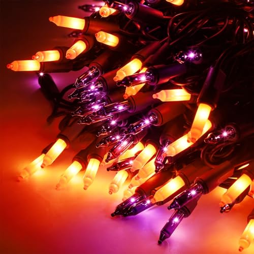 Orange&Purple Halloween Lights, 100 Count, Incandescent Mini Halloween String Lights Outdoor, Black Wire Connectable Tree Light for Garland Xmas Thanksgiving Holiday Patio Home Decor - color: Orange & Purple