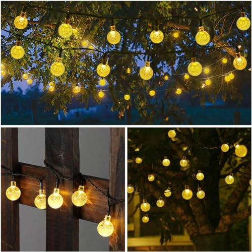Solar String Lights Outdoor Waterproof, 1 Pack 50 LED 2.3CM 23 FT Each, Solar Powered Patio Lights with 8 Lighting Modes for Garden Yard Porch Wedding Party.. (Warm Color) - color: warm color