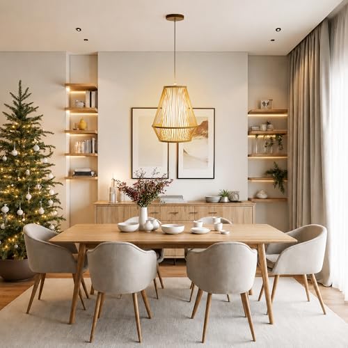 12 Inch Pendant Light, Hanging Ceiling Lamp with Handwoven Bamboo Basket Shade, Adjustable Pendant Fixture for Kitchen Island, Dining Room, Bedroom - color: NATURE