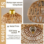 Boho Rattan Pendant Light, Adjustable Hanging Light Fixture with Natural Woven Shade, E26 Base Compatible for Kitchen Island, Bedroom, Living Room (Bulb Not Included) - color: 9.8”hemispherical shaped