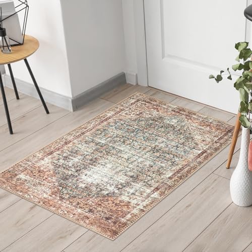 Keen Home Design 24"x36" Rug - Machine Washable Entry Rug with Non-Slip Backing, Ideal for Enteryway, Kitchen, Bathroom, Laundry Room - Vintage, Easy Clean, Durable, Low Pile - (2' x 3') - color: Brown / Blue, size: 2' x 3' (Rectangular)