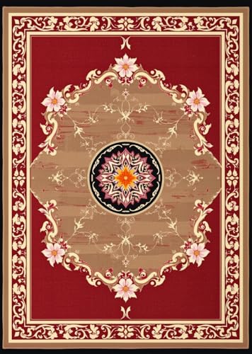 Classical Luxury Border Art Deco Brown Burgundy Rugs for Bedroom Living Room Guestroom Floral Pattern Oriental Rug Non Shedding Low Pile Area Rug Vintage Apartment Home Office Washable Carpet 2x3 - color: B, size: 2x3