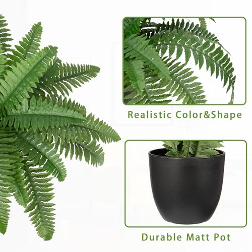 Hollyone 17.7" Fake Fern Potted Plant Small Artificial Boston Ferns in Pot 25 Leaves for Outdoors & Indoor Faux Fern Bush Plant for Patio Garden Farmhouse Windowsill Office Living Room Home Decor - size: Medium