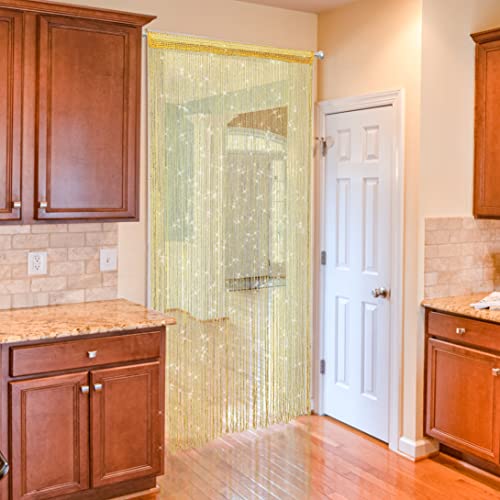 Door String Curtain Doorway Beads Curtains,Hanging Room Divider Beaded Decor Hippie Glitter Fringe Panel Closet Window Doors Sequin Sheer Boho Doors Tassel (Gold) - color: Gold