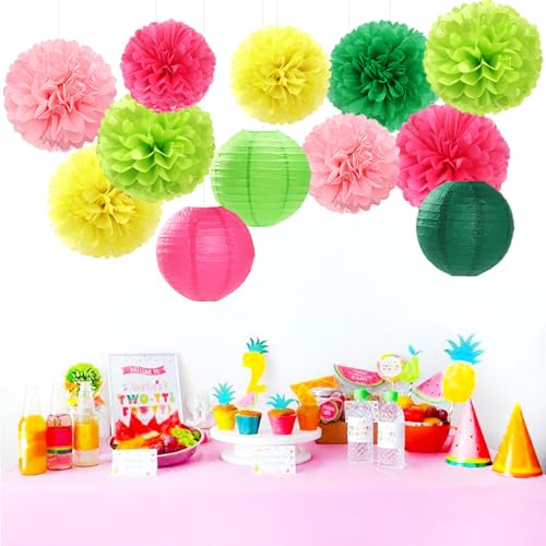 Hawaiian-Summer Pool Party-Decorations Paper-Flowers Lanterns - 15pcs Luau Tropical Beach Tissue Pom Poms Streamers,Birthday Bachelorette Wedding Baby Shower Graduation Hanging Supplies Decor Hugfond - color: Hawaiian