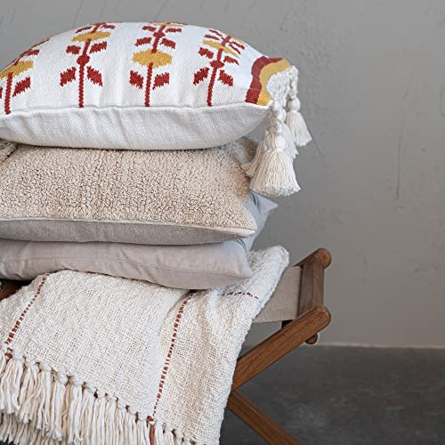 Creative Co-Op Cotton and Wool Throw Pillow Cover with Geometric Pattern and Macramé Tassels, Multicolor