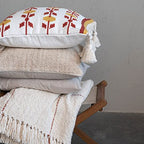 Creative Co-Op Cotton and Wool Throw Pillow Cover with Geometric Pattern and Macramé Tassels, Multicolor