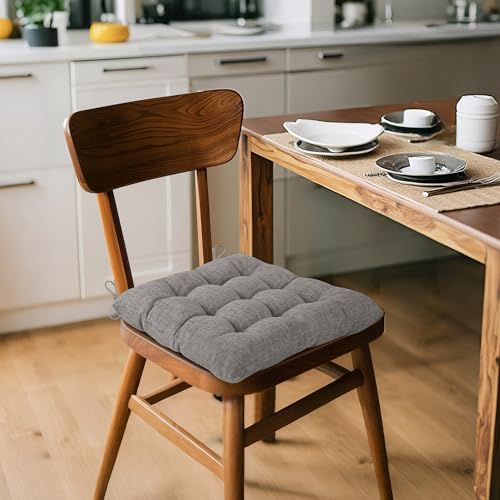 ELFJOY 4 Pack Chair Cushions for Dining Chairs Chair Pads Cushion for Kitchen Office Tufted Textured Square Seat Cushion with Ties (16" Light Grey) - color: Light Grey