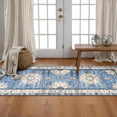 Lahome Felice Oriental Washable Runner Rug, 2x5 Non-Slip Kitchen Runners Rug Bathroom Runner Rug, Ultra Soft Non-Shedding Indoor Runners for Hallways Entryway Bedside Camper - color: Floral Medallion, size: 2' x 5' (Runner)
