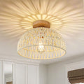 Boho Ceiling Light Fixture Rattan Flush Mount Ceiling Light Bedroom Chandelier Hand-Woven Lamp Shade Wooden Base Small Chandelier Boho Ceilings Lamp for Hallway Nursery Kitchen - color: Cream white-Ceiling light