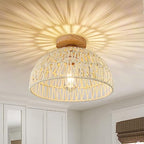Boho Ceiling Light Fixture Rattan Flush Mount Ceiling Light Bedroom Chandelier Hand-Woven Lamp Shade Wooden Base Small Chandelier Boho Ceilings Lamp for Hallway Nursery Kitchen - color: Cream white-Ceiling light