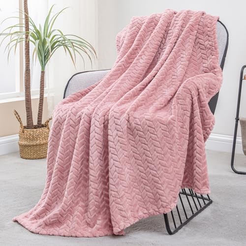 Exclusivo Mezcla Fleece Throw Blanket for Couch and Bed, 50x70 Inches Soft Cozy Jacquard Flannel Blankets, Lightweight Fuzzy Plush Throws for Women, Pink - color: Dusty Pink, size: Throw ( 50x70 IN )
