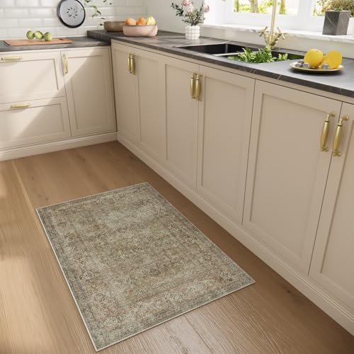 Machine Washable Small Rugs for Kitchen: Door Mat Indoor Entrance 2x3 Entryway Rug Stain Resistant Non-Slip Low Pile Soft Throw Carpet for Front Door Indoor Entrance Entry Bedroom Nursey - color: Vintage Brown, size: 2' x 3' (Rectangular)