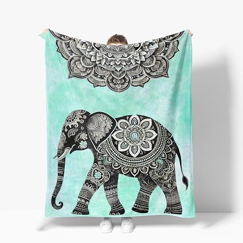 Elephant Throw Blanket Bohemia Mandala Warm Decor Soft Flannel Elephants Blanket Boho Elephant Gifts for Kids Boys Girls Men Women 40" X 50" - color: Boho Elephant, size: 40"X50"