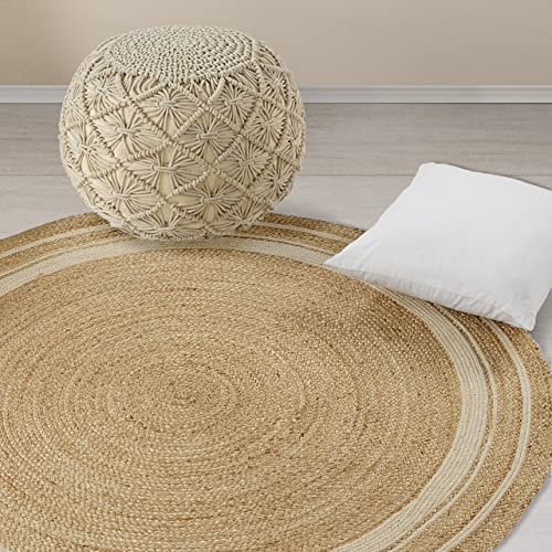 GRUHUM Round Jute Cotton Area Rug 7ft - Natural Fiber Handmade Boho Charm Farmhouse Jute Area Rug Soft Braided Rustic Vintage Reversible Indoor Outdoor Kitchen Bedroom Living Room Hallways Enterway - color: Natural- 14, size: 7' (Round)